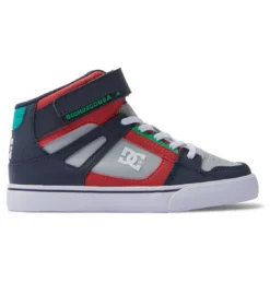 DC Youth Shoes Pure High Top Elastic Laces Velcro Heather Grey/Navy