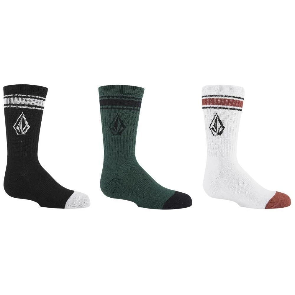 Volcom Youth Socks Full Stone 3pk Black/Green/White 1 Volcom Youth Socks Full Stone 3pk Black/Green/White