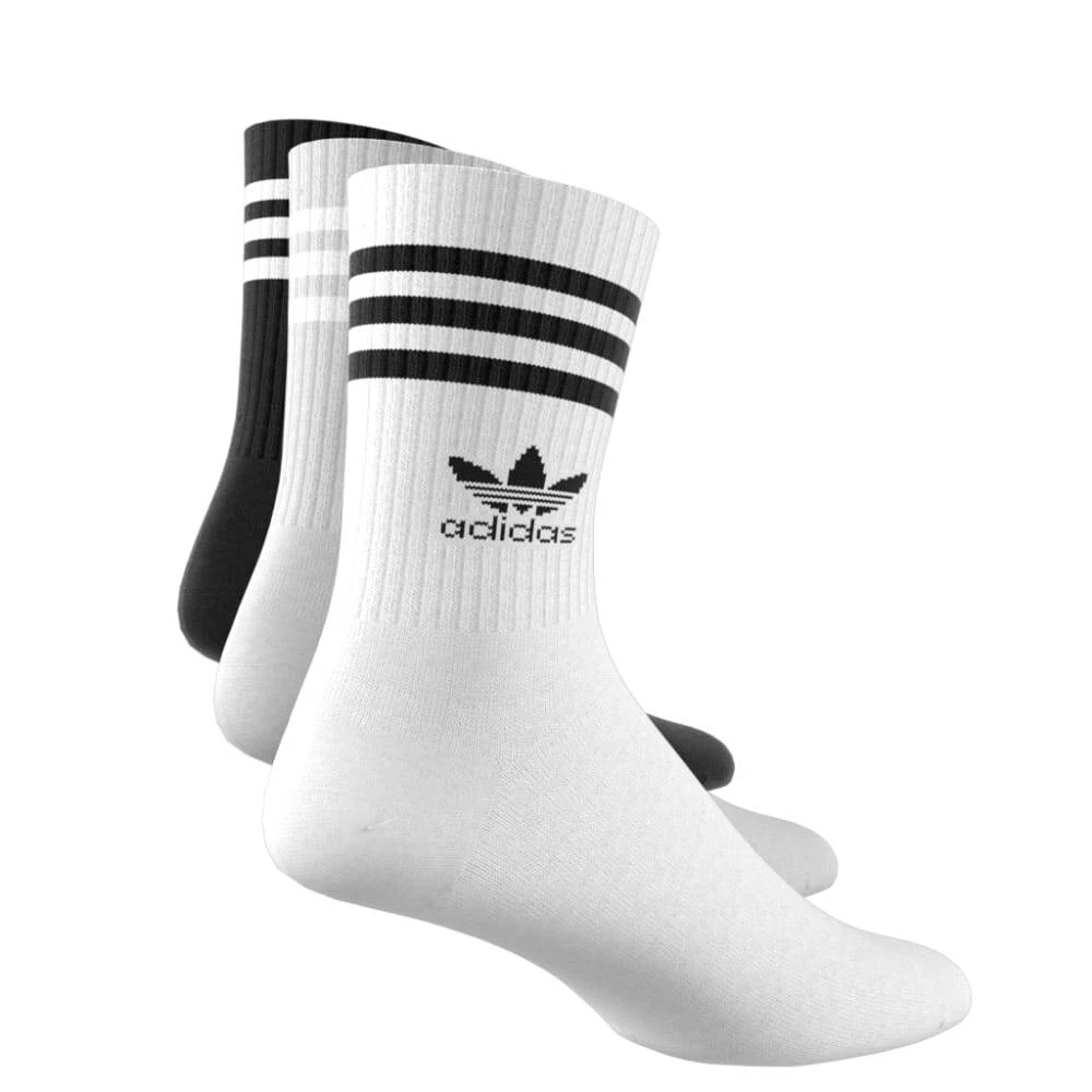Adidas Socks 3 Stripe Crew 3pk White/Grey/Black US 9.5-11 2 Adidas Socks 3 Stripe Crew 3pk White/Grey/Black US 9.5-11 - Image 2