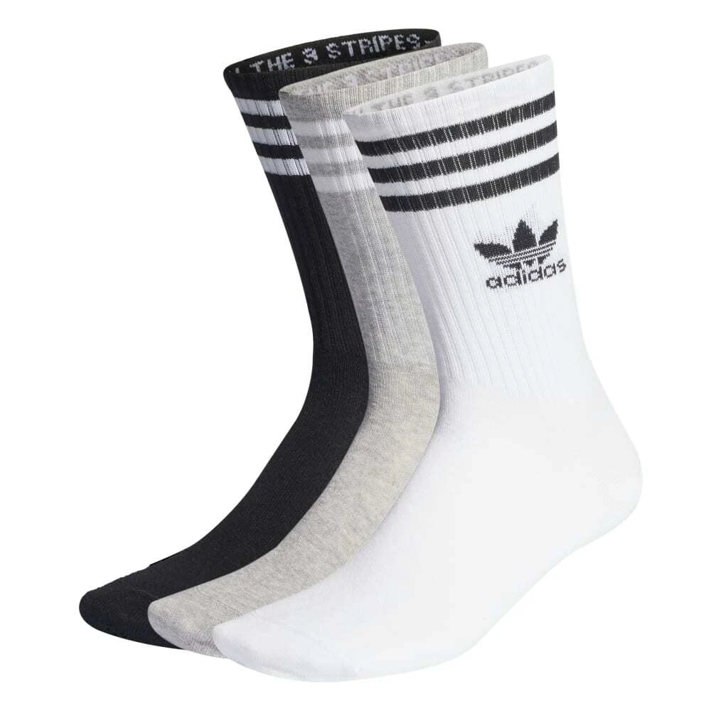Adidas Socks 3 Stripe Crew 3pk White/Grey/Black US 9.5-11 1 Adidas Socks 3 Stripe Crew 3pk White/Grey/Black US 9.5-11