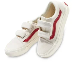 Vans Youth Old Skool Velcro Suede/Canvas Marshmallow/Red -Sports Fashion Clothing Store VNA.4BUVOXS.WHT 2