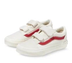 Vans Youth Old Skool Velcro Suede/Canvas Marshmallow/Red -Sports Fashion Clothing Store VNA.4BUVOXS.WHT 3